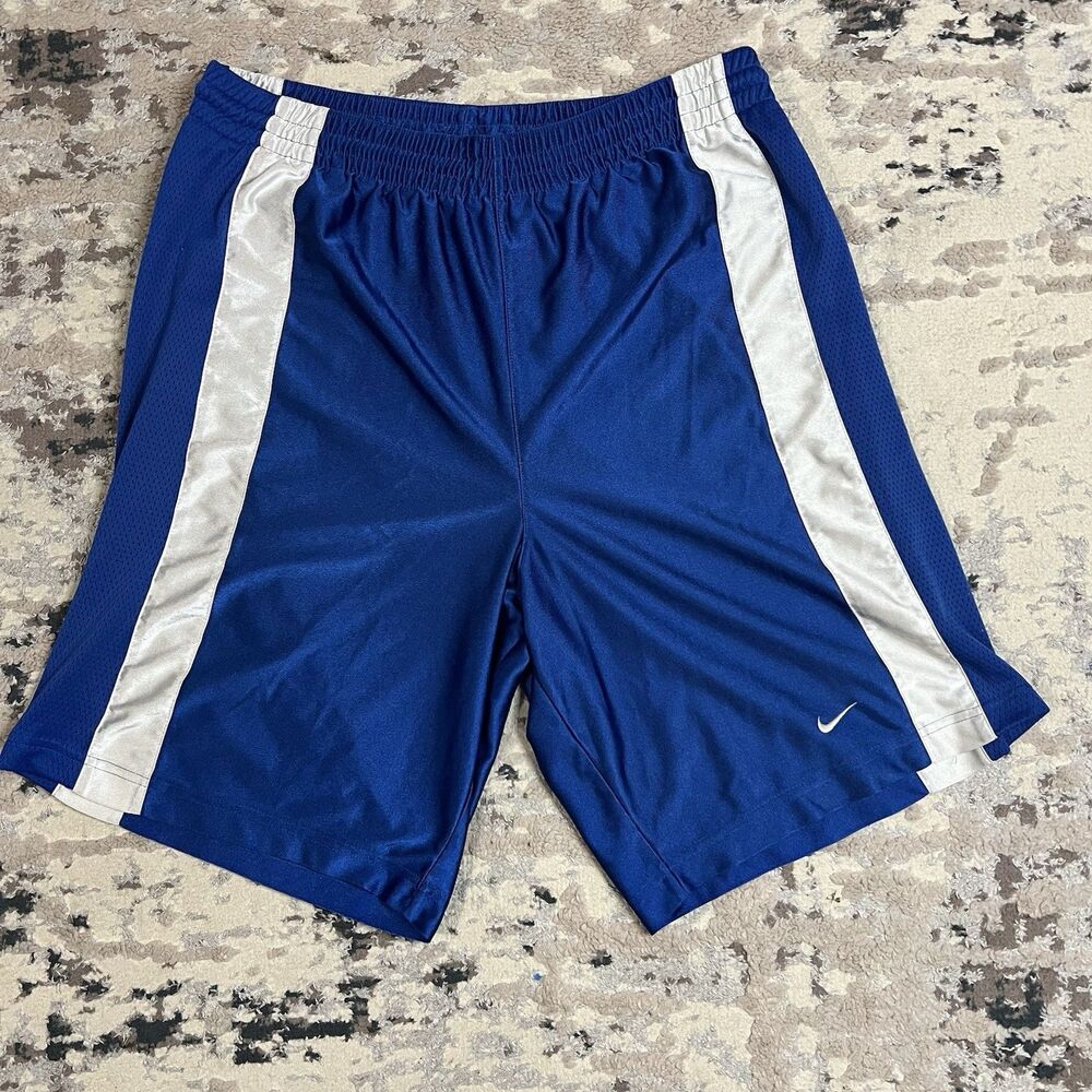 Vintage Nike Shorts Mens Large Blue Shiny Y2K Basketball Silver Tag Drawstring